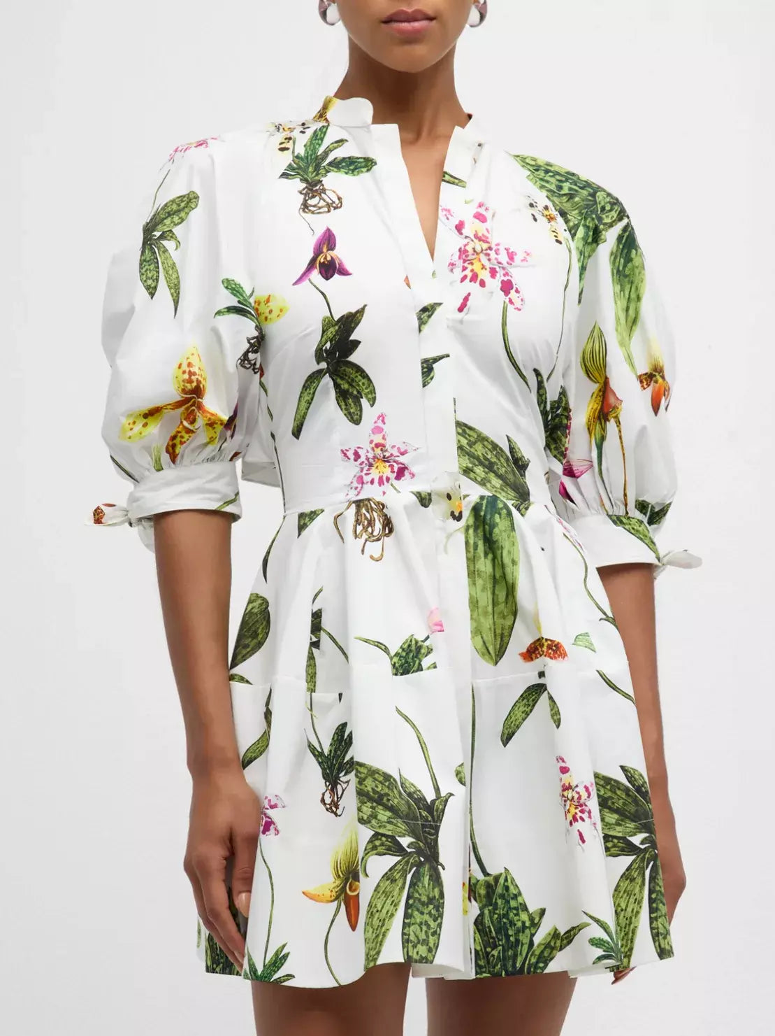 Women’s Orchid-Print Open-Back Mini Shirt-Dress Branna Couture