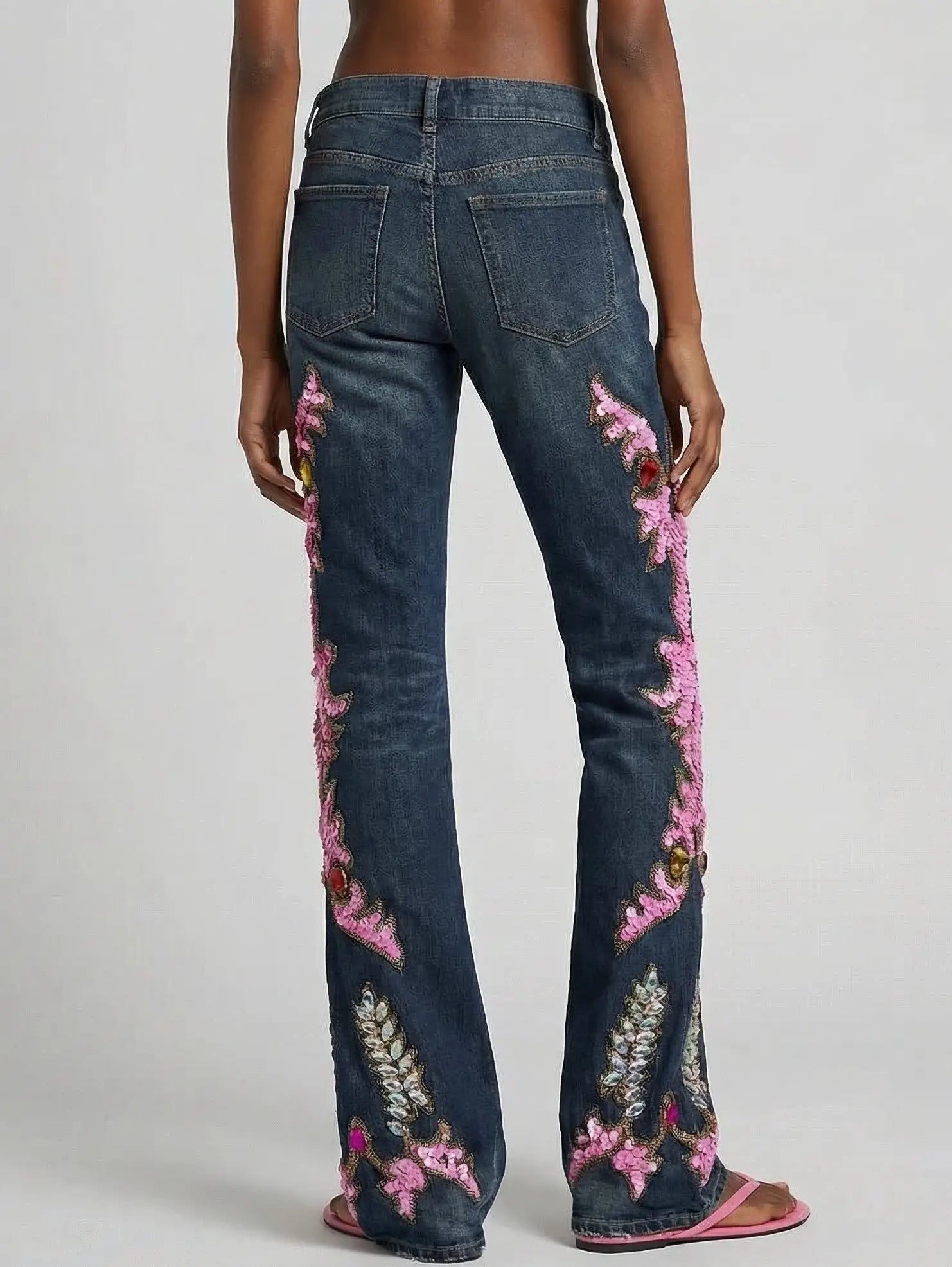 Ornate Sequin and Jewel Embellished Jeans - Jeans & Pants