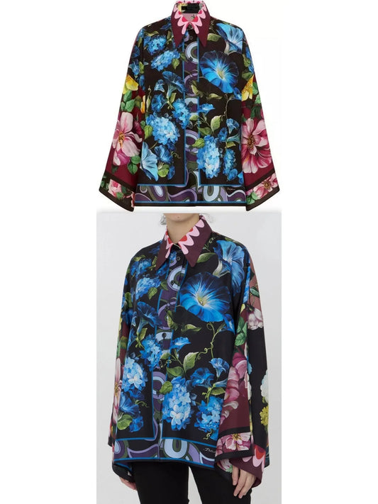 Oversize Silk Shirt with Floral Print - Branna Couture