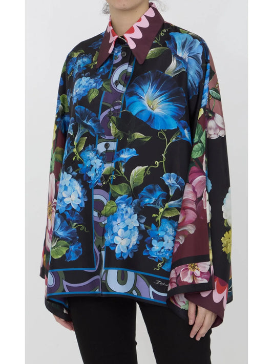 Oversize Silk Shirt with Floral Print - Branna Couture