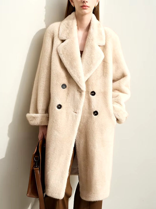 Oversize Faux-Fur Double-Breasted Midi Coat Branna Couture