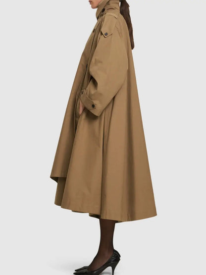 Oversize Asymmetrical Trench Coat in Khaki Brown - Coats