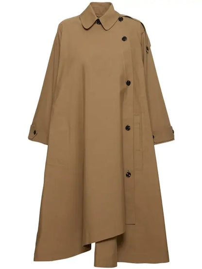 Oversize Asymmetrical Trench Coat in Khaki Brown - Coats