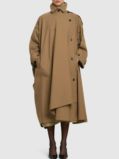 Oversize Asymmetrical Trench Coat in Khaki Brown - XS - Coats