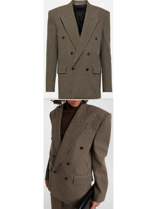 Oversized Checked Wool-Blend Blazer - Branna Couture