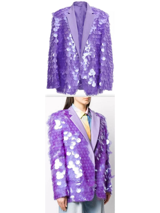 Oversized Sequin Blazer, Purple - Branna Couture