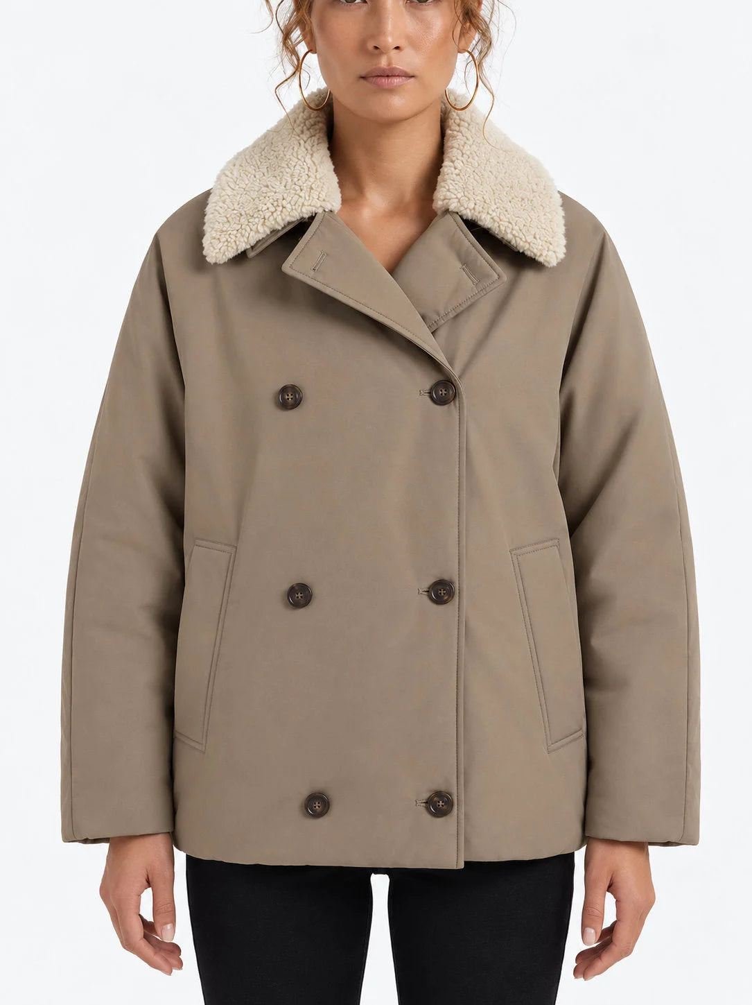 Oversized Down Jacket with Detachable Lamb Fur Collar - Small - Jackets