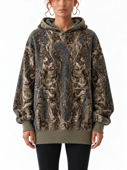 Oversized Paisley Jacquard Hooded Sweater - Small - Sweaters & Knitwear