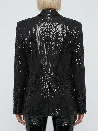 Oversized Black Sequin Single Breasted Blazer - Jackets