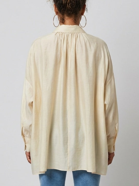 Oversized Blouse with Tie Neck Detail - Tops