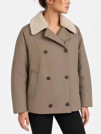 Oversized Down Jacket with Detachable Lamb Fur Collar - Jackets