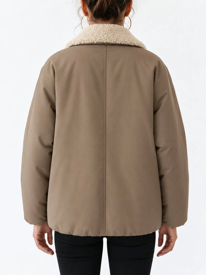 Oversized Down Jacket with Detachable Lamb Fur Collar - Jackets