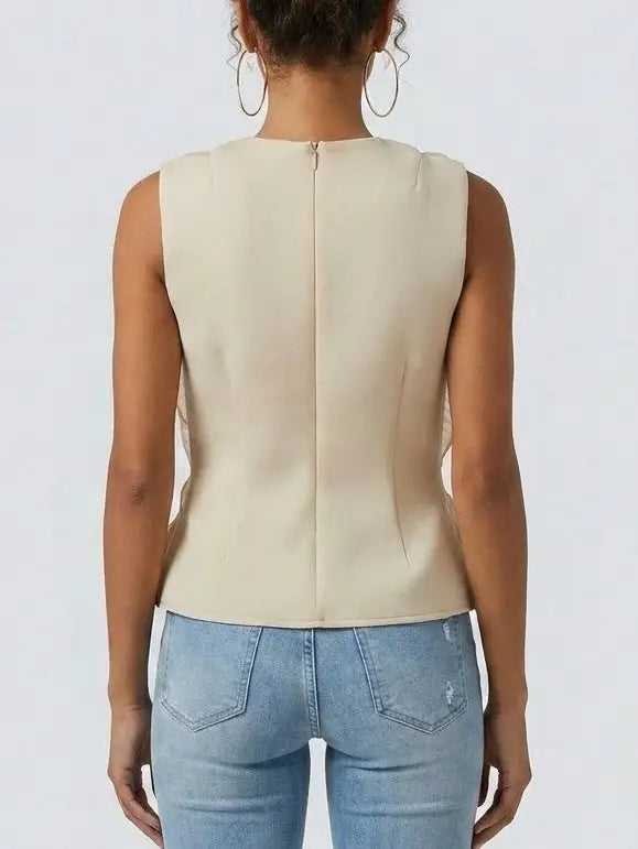 Oversized Floral Appliqué Sleeveless Top - Tops