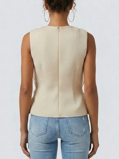 Oversized Floral Appliqué Sleeveless Top - Tops