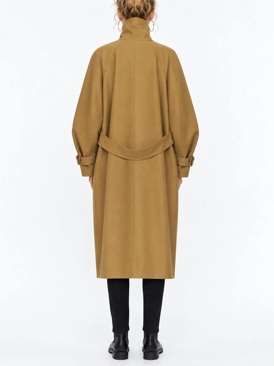 Oversized Funnel Neck Cotton Trench Coat - Coats