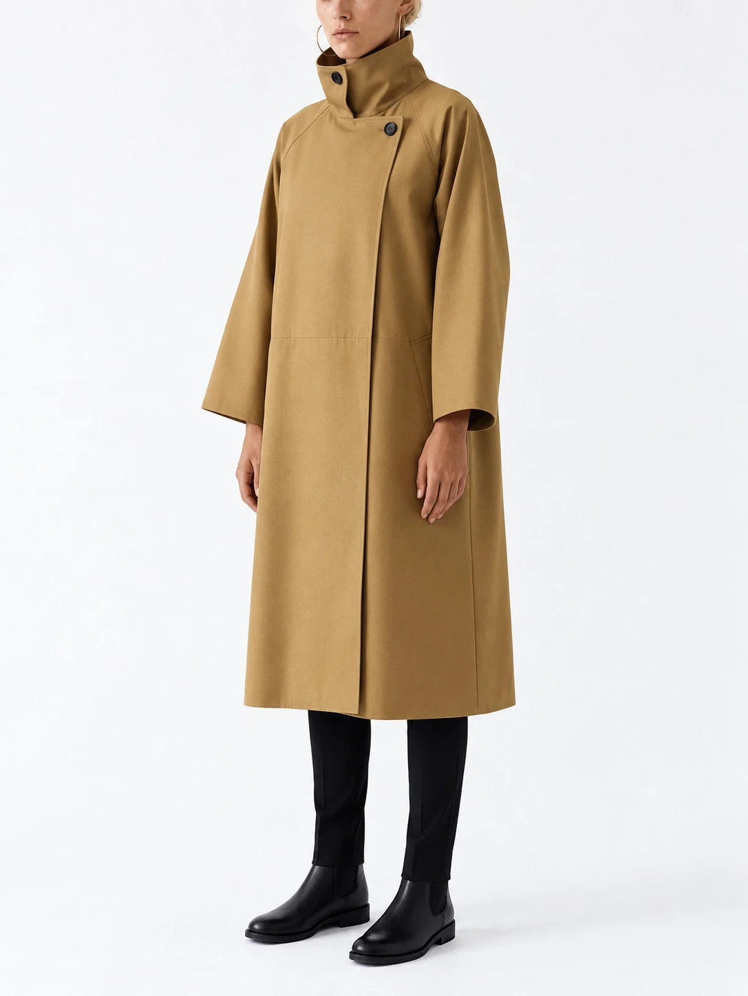 Oversized Funnel Neck Cotton Trench Coat - Coats