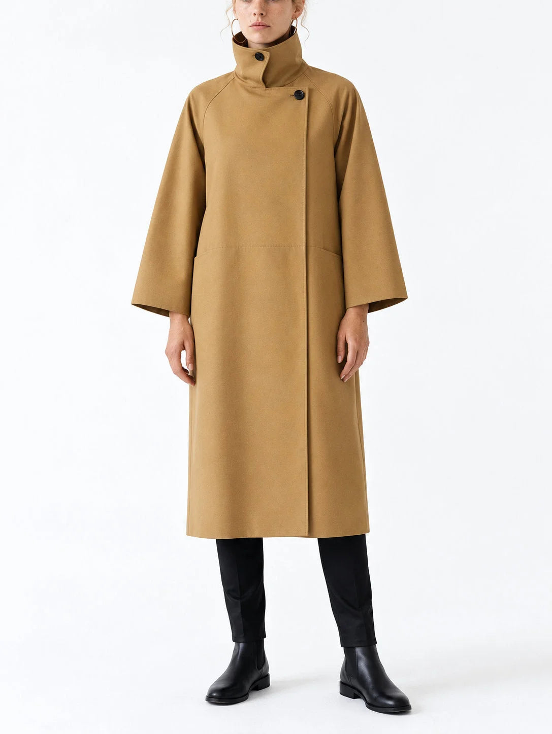 Oversized Funnel Neck Cotton Trench Coat - Coats