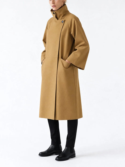 Oversized Funnel Neck Cotton Trench Coat - Coats