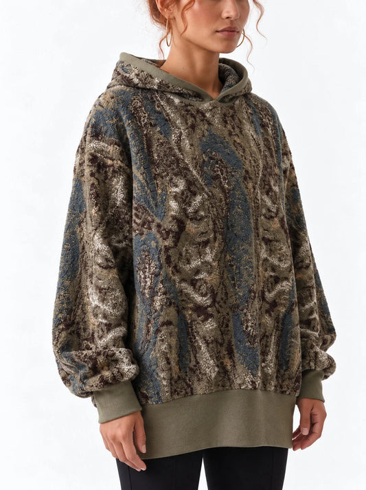 Oversized Paisley Jacquard Hooded Sweater - Sweaters & Knitwear