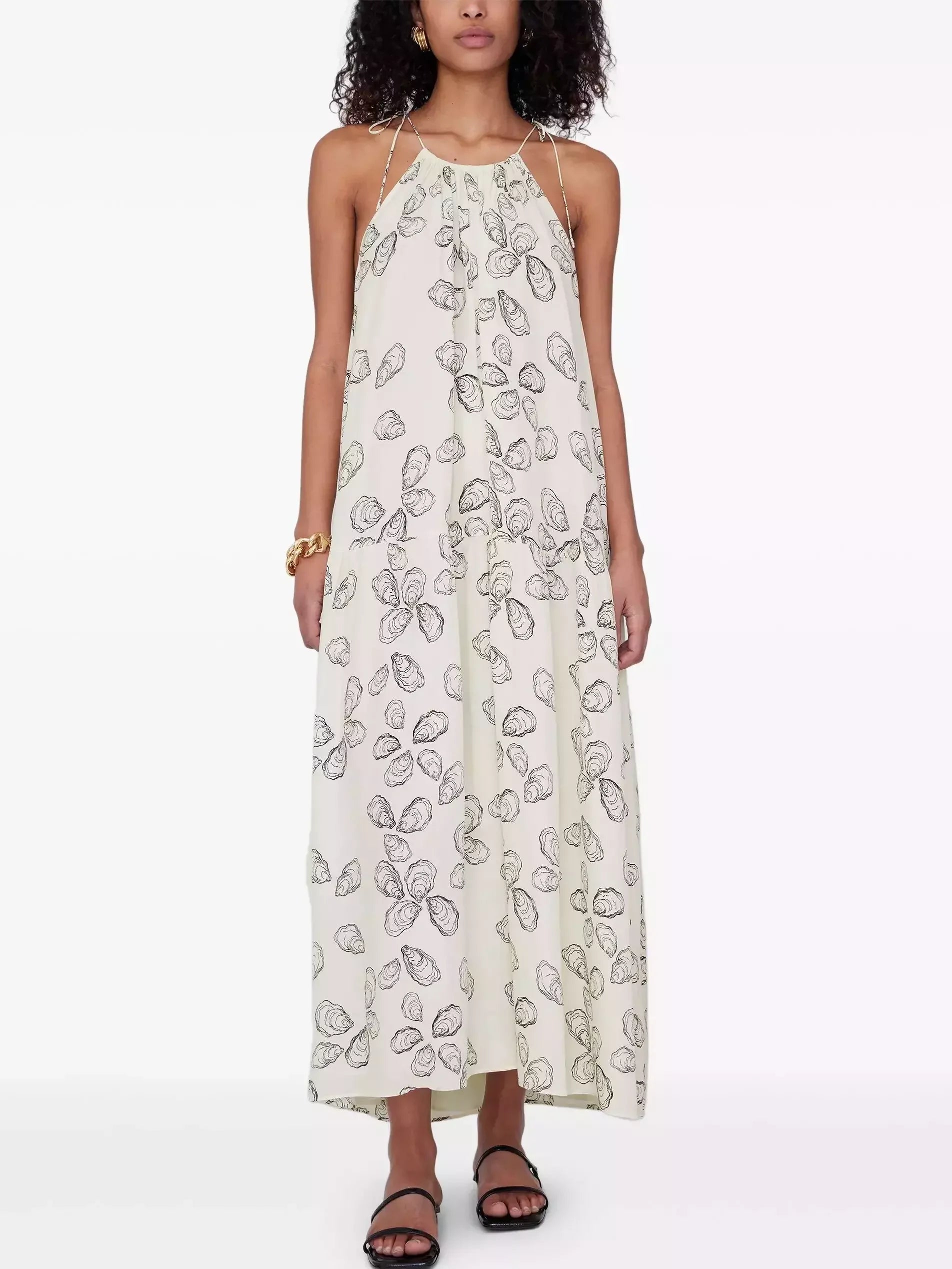 Oyster Print Tie Halterneck Dress - Small - Dresses