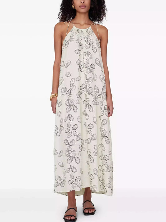 Oyster Print Tie Halterneck Dress - Small - Dresses