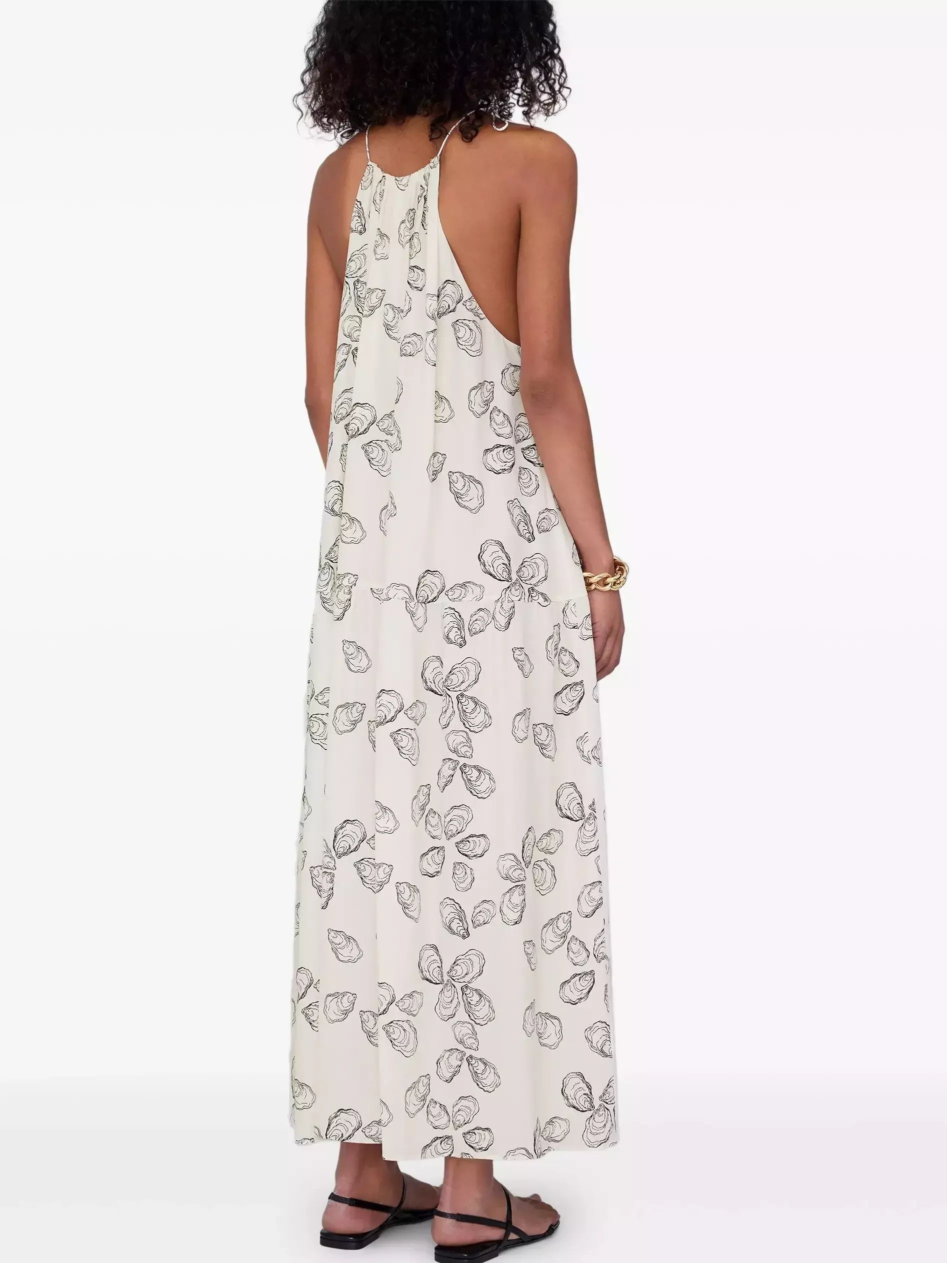 Oyster Print Tie Halterneck Dress - Dresses