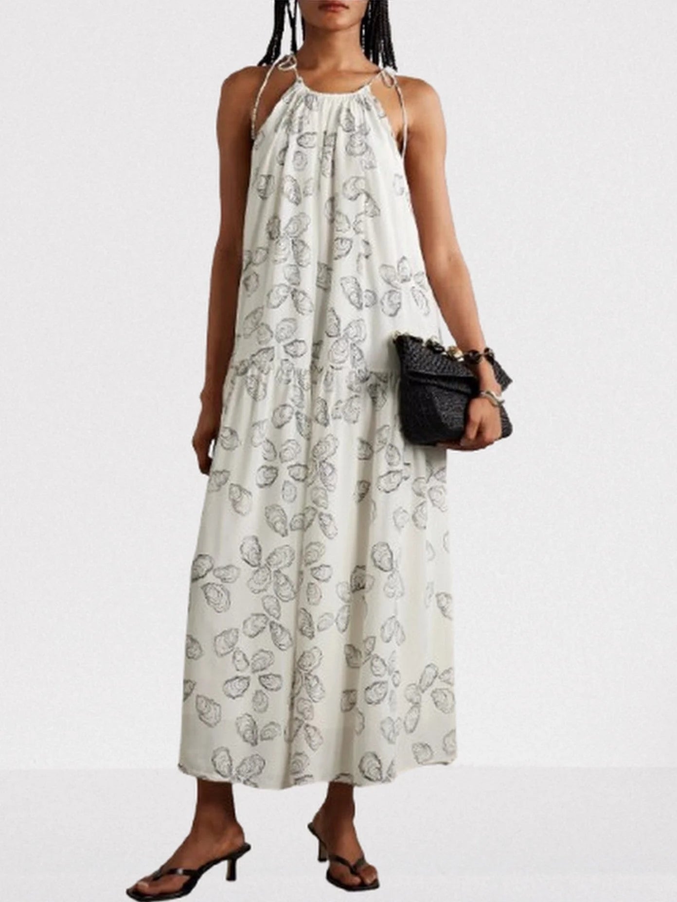 Oyster Print Tie Halterneck Dress - Dresses