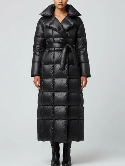 Padded Down Belted Long Coat - m - Coats