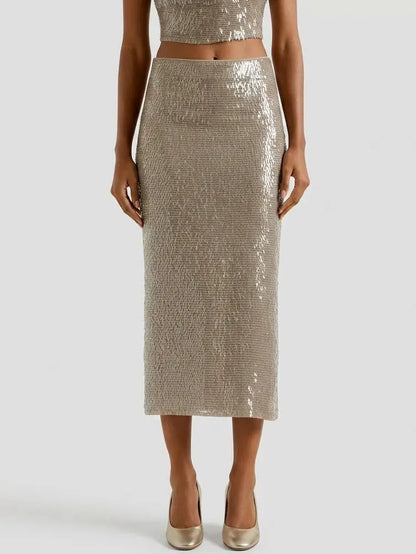 Paillette Embellished Silk Midi Skirt - Small - Skirts