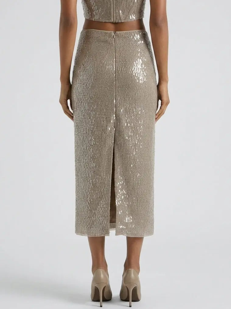 Paillette Embellished Silk Midi Skirt - Skirts
