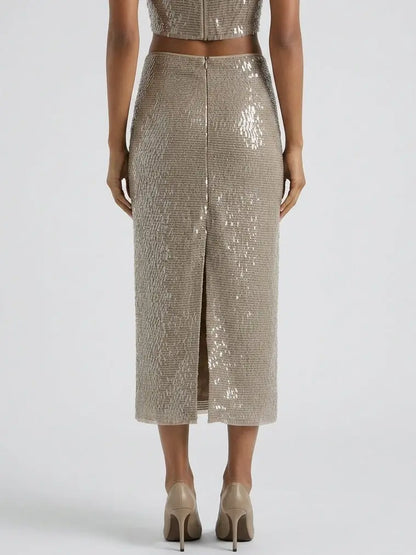 Paillette Embellished Silk Midi Skirt - Skirts