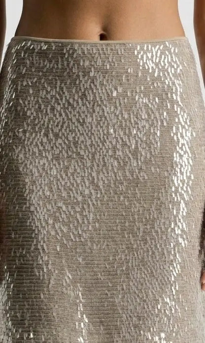 Paillette Embellished Silk Midi Skirt - Skirts