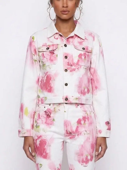 Painted Rose Print Denim Jacket - Small - Jackets