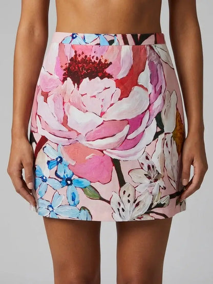 Painterly Peony Print Mini Skirt - Small - Skirts