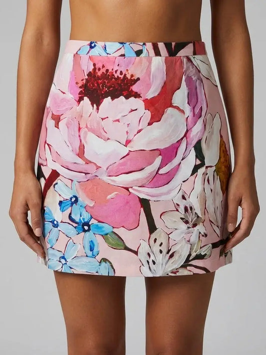 Painterly Peony Print Mini Skirt - Small - Skirts