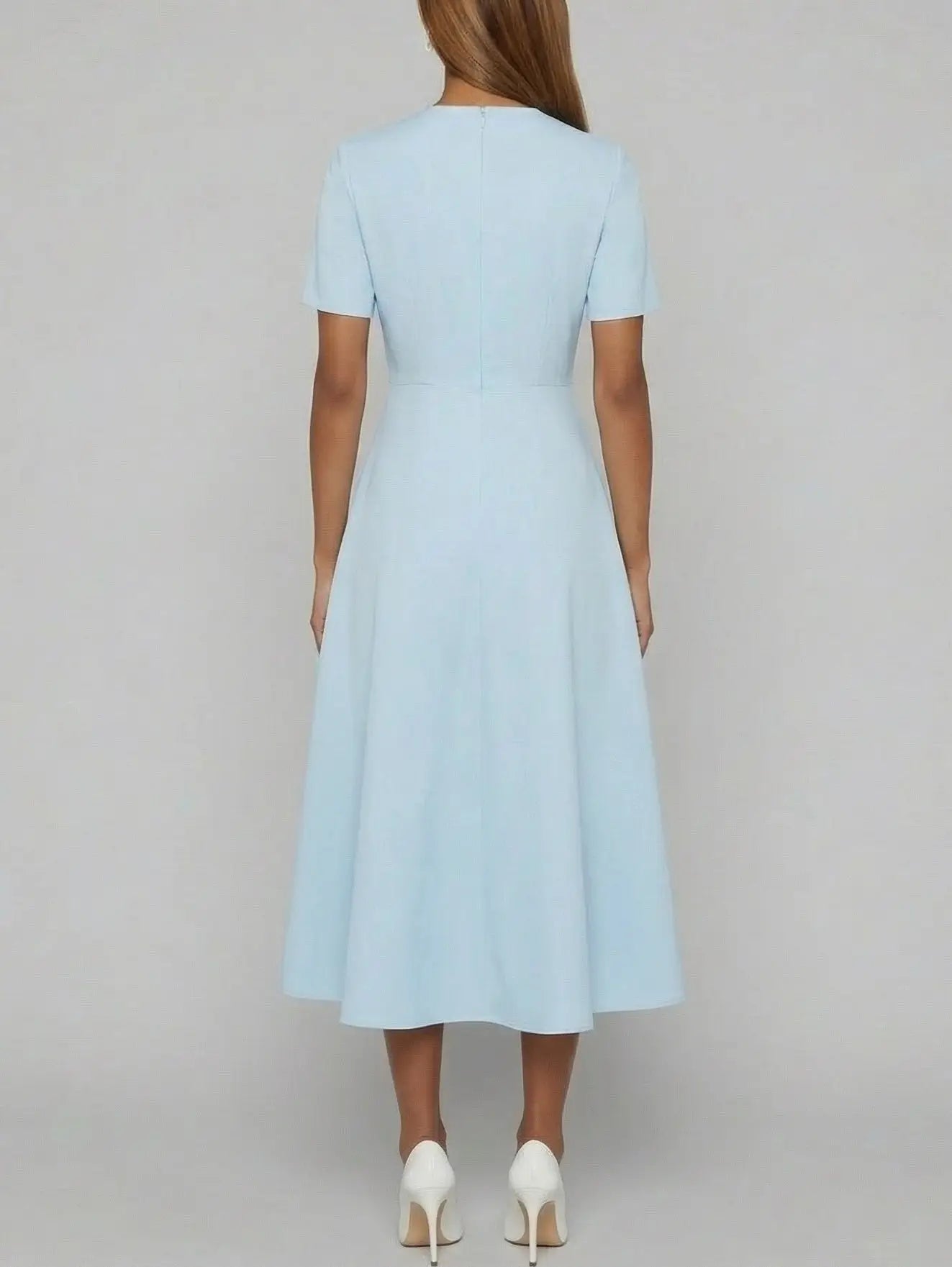 Painterly Botanical Panel Midi Dress in Light Blue - Dresses
