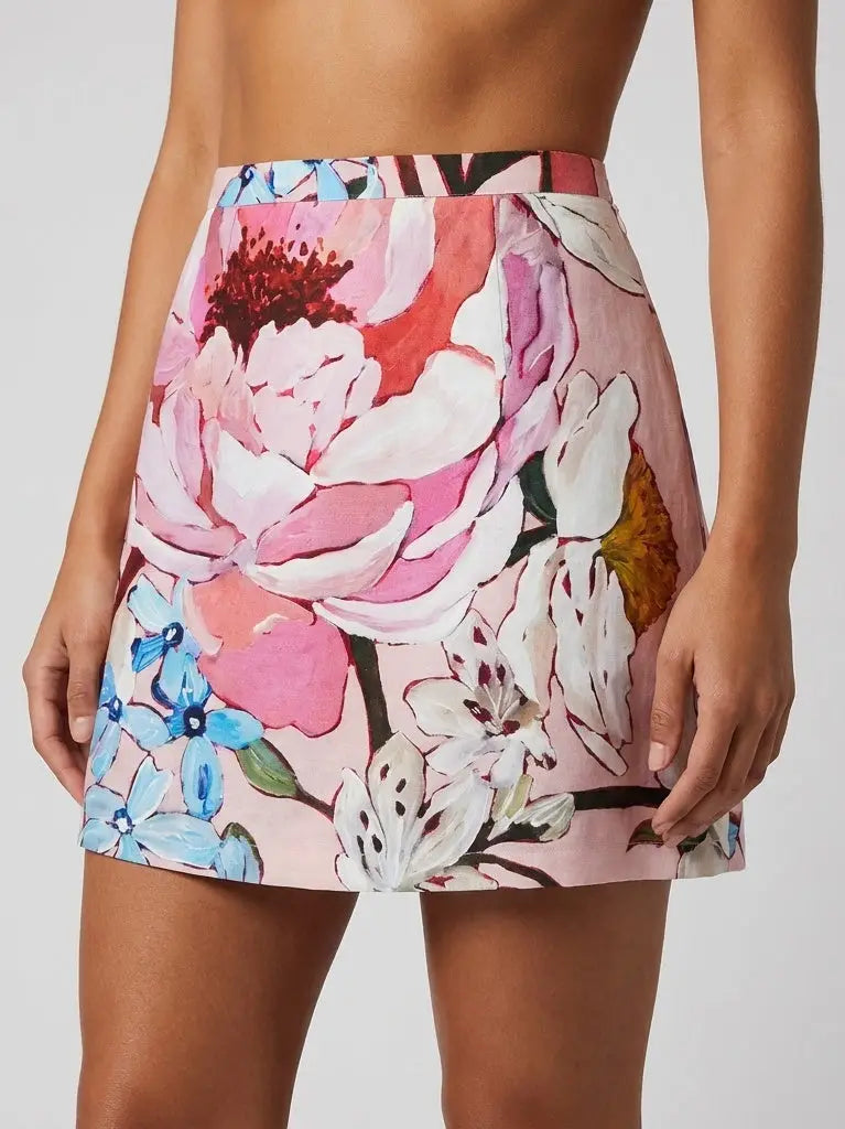 Painterly Peony Print Mini Skirt - Skirts
