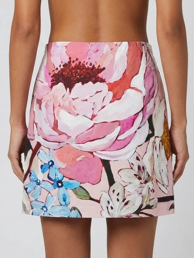 Painterly Peony Print Mini Skirt - Skirts