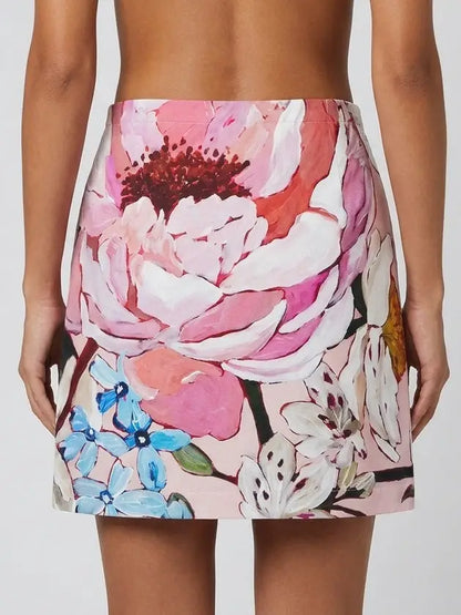Painterly Peony Print Mini Skirt - Skirts