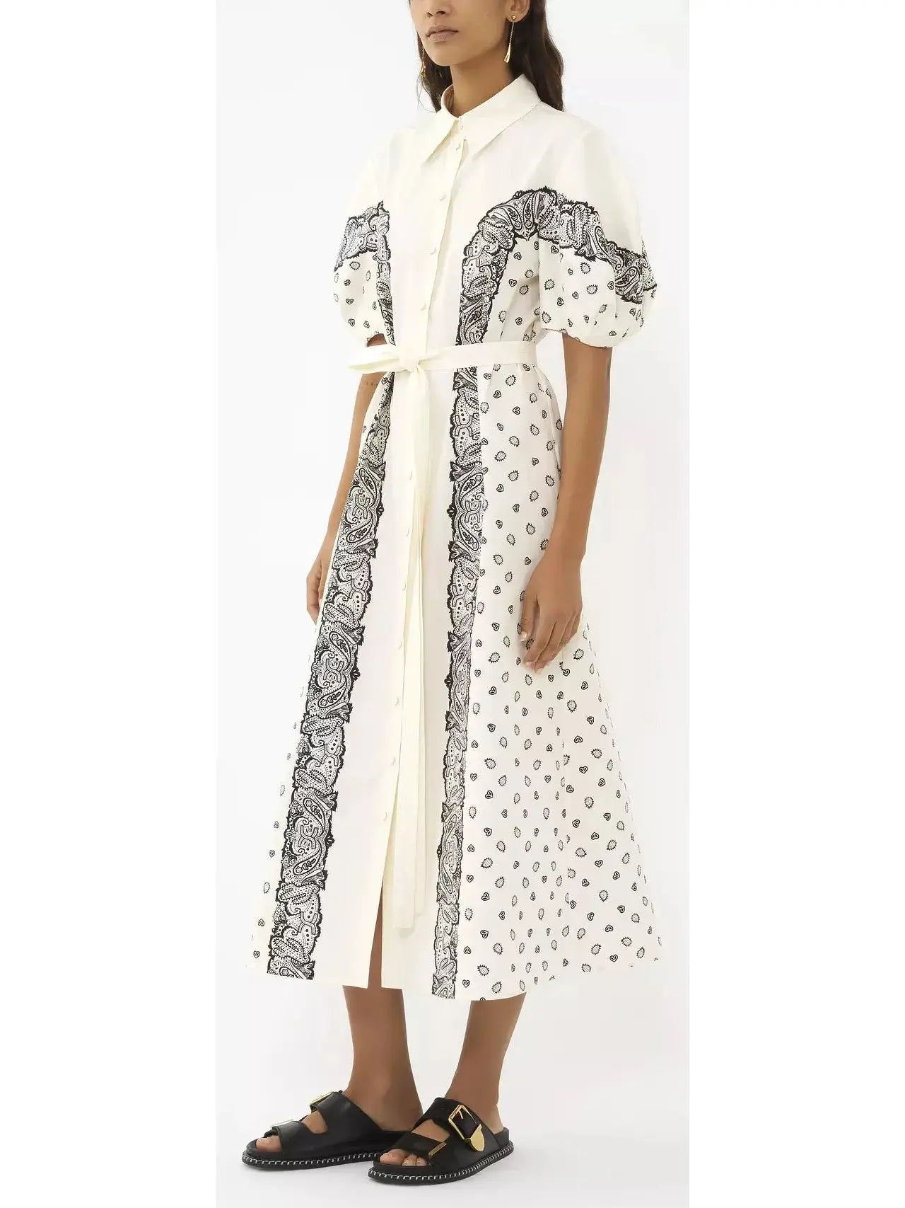 Paisley Printed Balloon-Sleeve Dress - Branna Couture