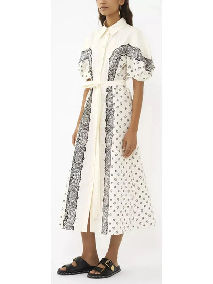 Paisley Printed Balloon-Sleeve Dress - Branna Couture