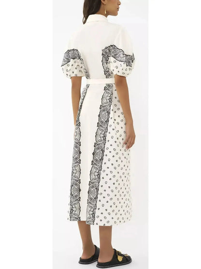 Paisley Printed Balloon-Sleeve Dress - Branna Couture