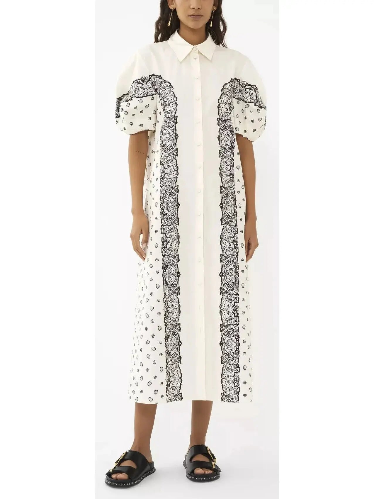 Paisley Printed Balloon-Sleeve Dress - Branna Couture