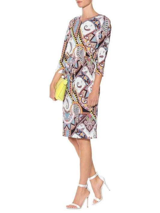 Paisley Printed Jersey Silk V-Neck Dress - Branna Couture