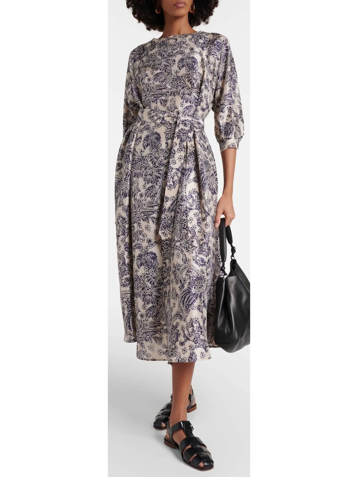 Paisley Printed Silk Midi Dress - Branna Couture