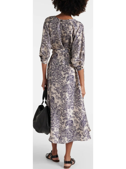 Paisley Printed Silk Midi Dress - Branna Couture