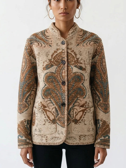 Paisley Jacquard Jacket with Button Front - Small - Jackets