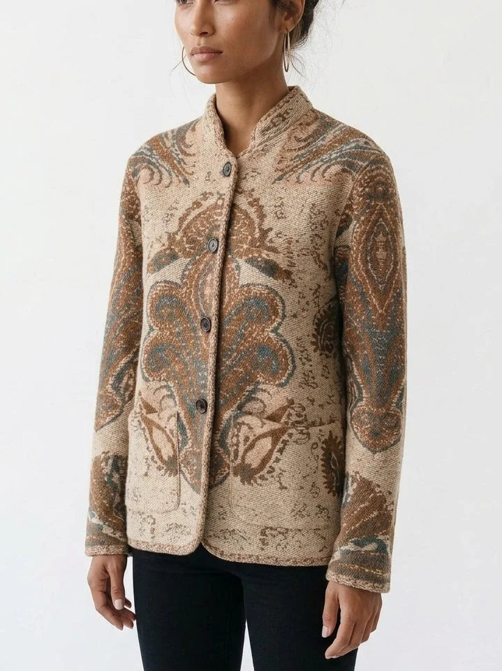 Paisley Jacquard Jacket with Button Front - Jackets