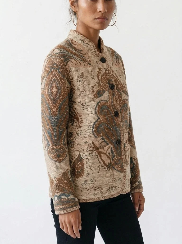 Paisley Jacquard Jacket with Button Front - Jackets