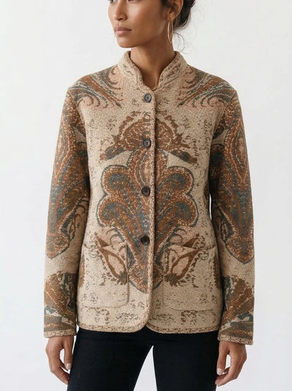 Paisley Jacquard Jacket with Button Front - Jackets